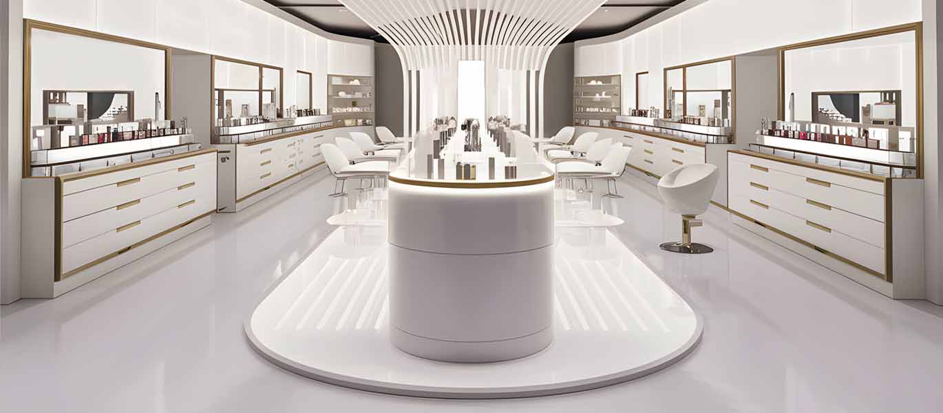Brand cosmetics retail kiosk store interior design showcase project
