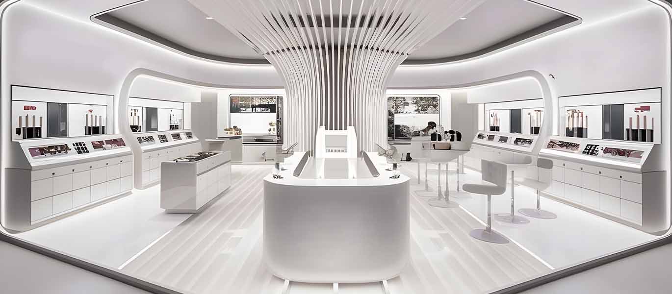 Brand cosmetics retail kiosk store interior design showcase project
