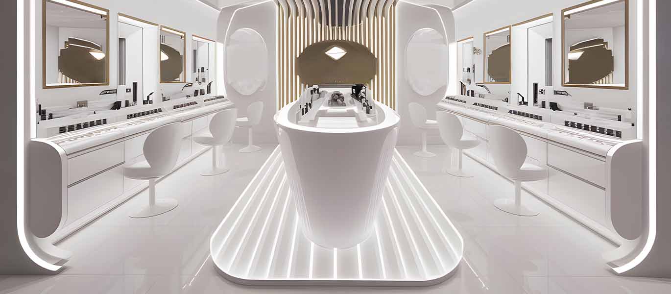 Brand cosmetics retail kiosk store interior design showcase project