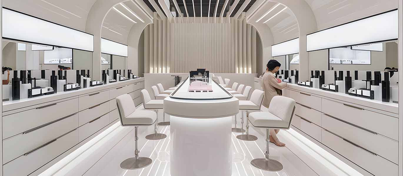 Brand cosmetics retail kiosk store interior design showcase project