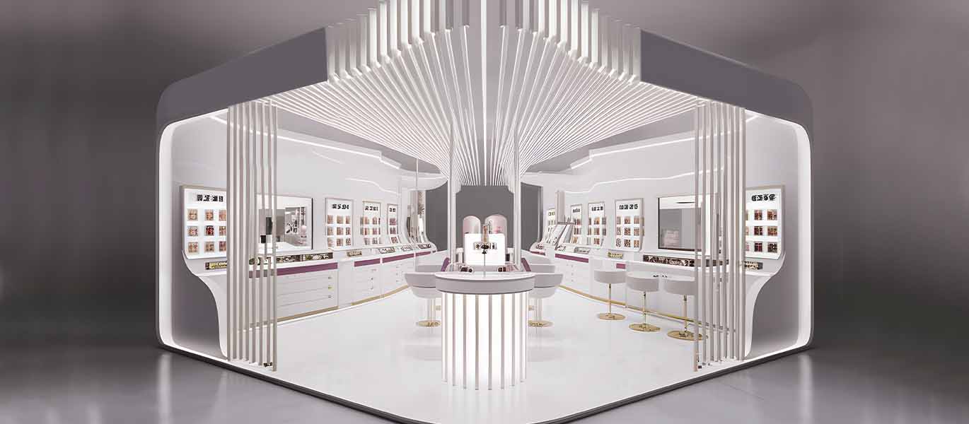 Brand cosmetics retail kiosk store interior design showcase project