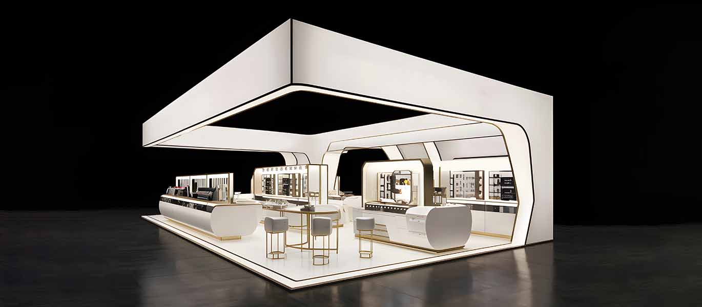 Brand cosmetics retail kiosk store interior design showcase project