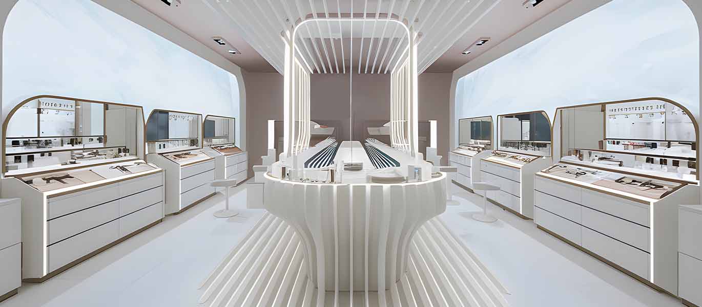 Brand cosmetics retail kiosk store interior design showcase project