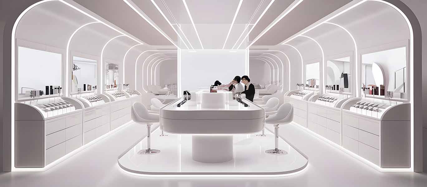 Brand cosmetics retail kiosk store interior design showcase project