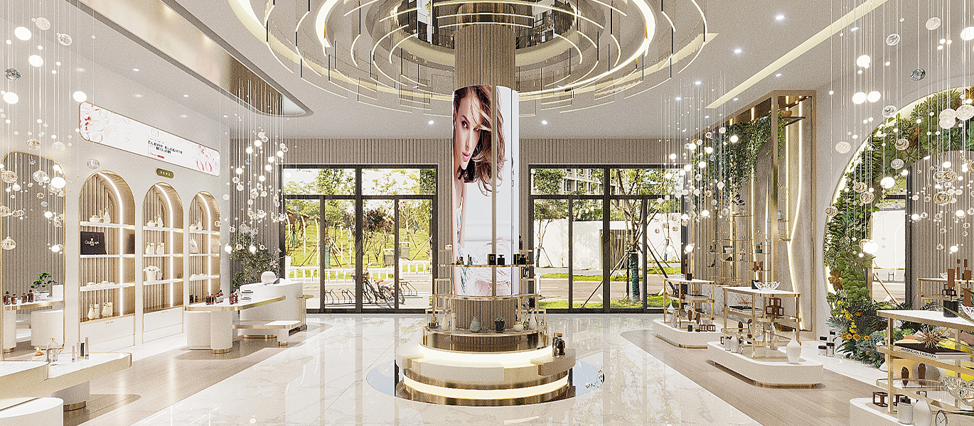 Brand cosmetics store interior design showcase display stand customization project