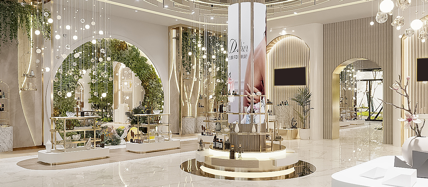 Brand cosmetics store interior design showcase display stand customization project
