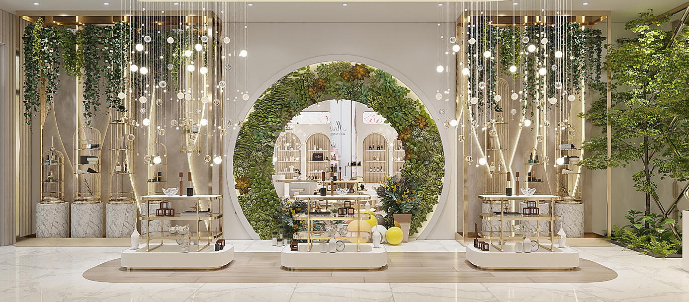 Brand cosmetics store interior design showcase display stand customization project