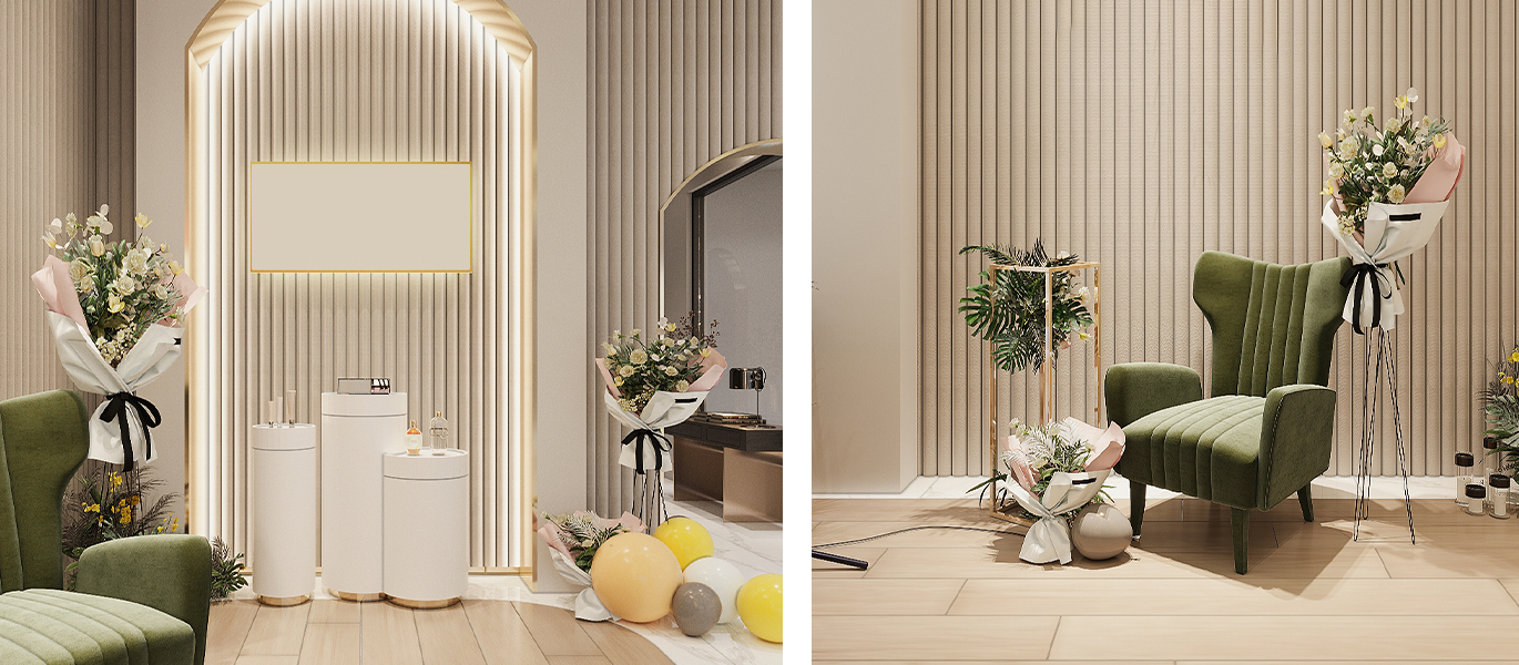 Brand cosmetics store interior design showcase display stand customization project