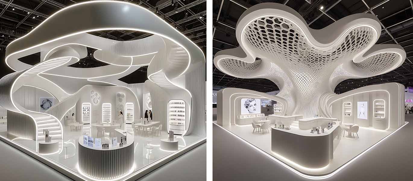 Luxury high-end exhibition stand design solution for cosmetics trade fair