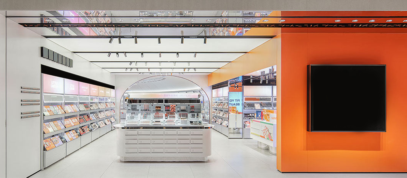 Brand makeup experience store interior design display cabinet customization project