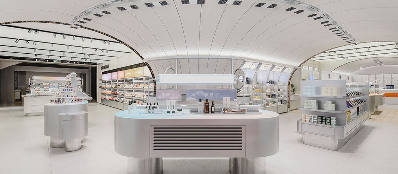 Brand makeup experience store interior design display cabinet customization project