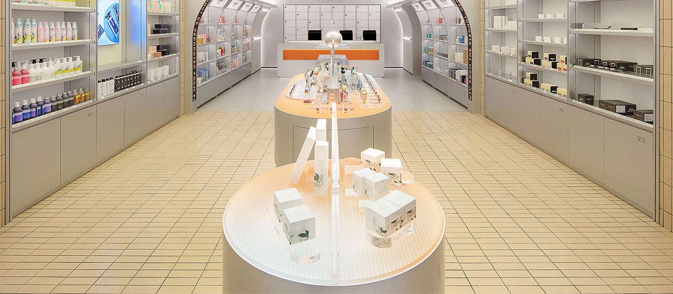 Brand makeup experience store interior design display cabinet customization project