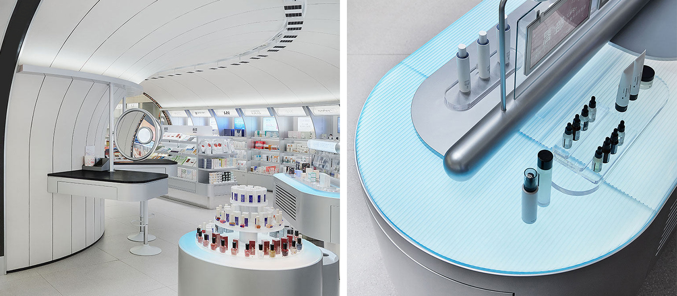 Brand makeup experience store interior design display cabinet customization project