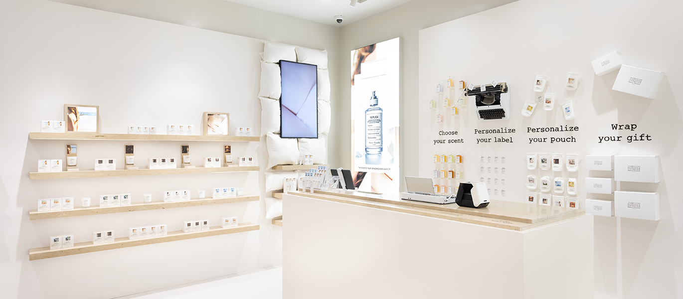 Modern minimalist style brand fragrance retail store showcase design project