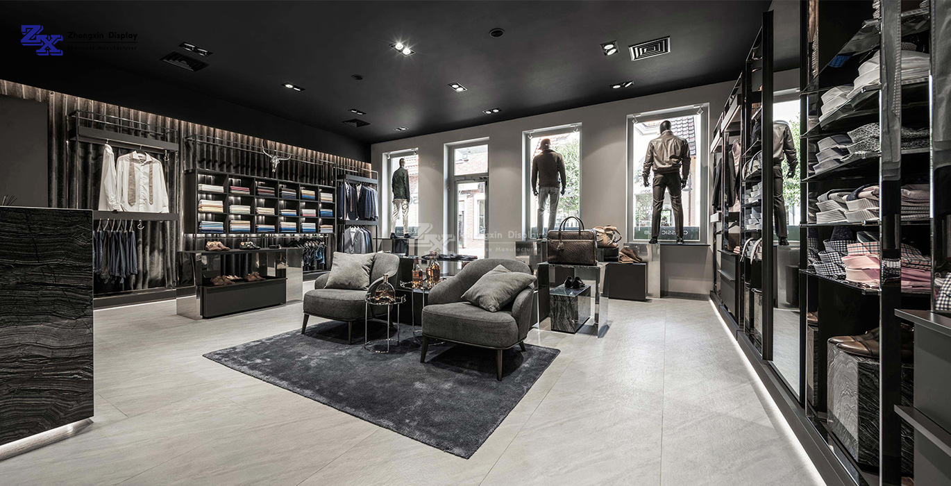 Luxury brand men's suit shop design and manufacturing project