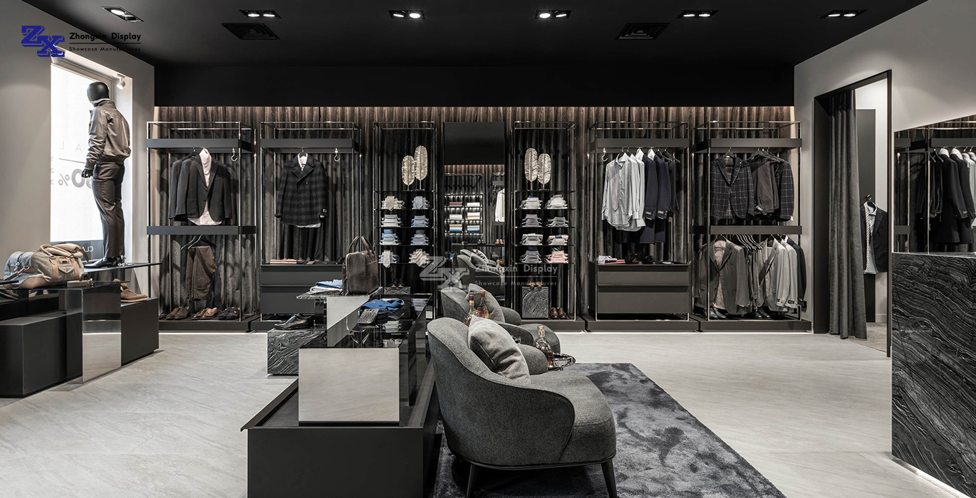 Luxury brand men's suit shop design and manufacturing project
