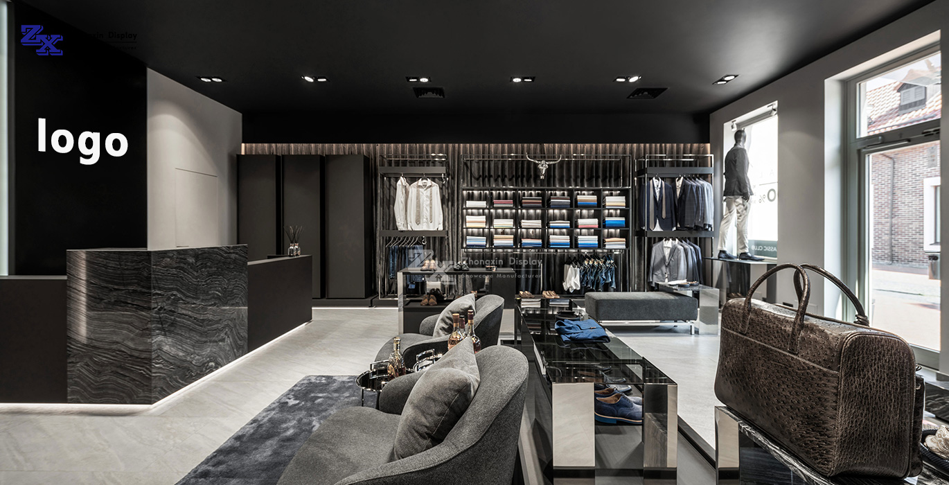 Luxury brand men's suit shop design and manufacturing project