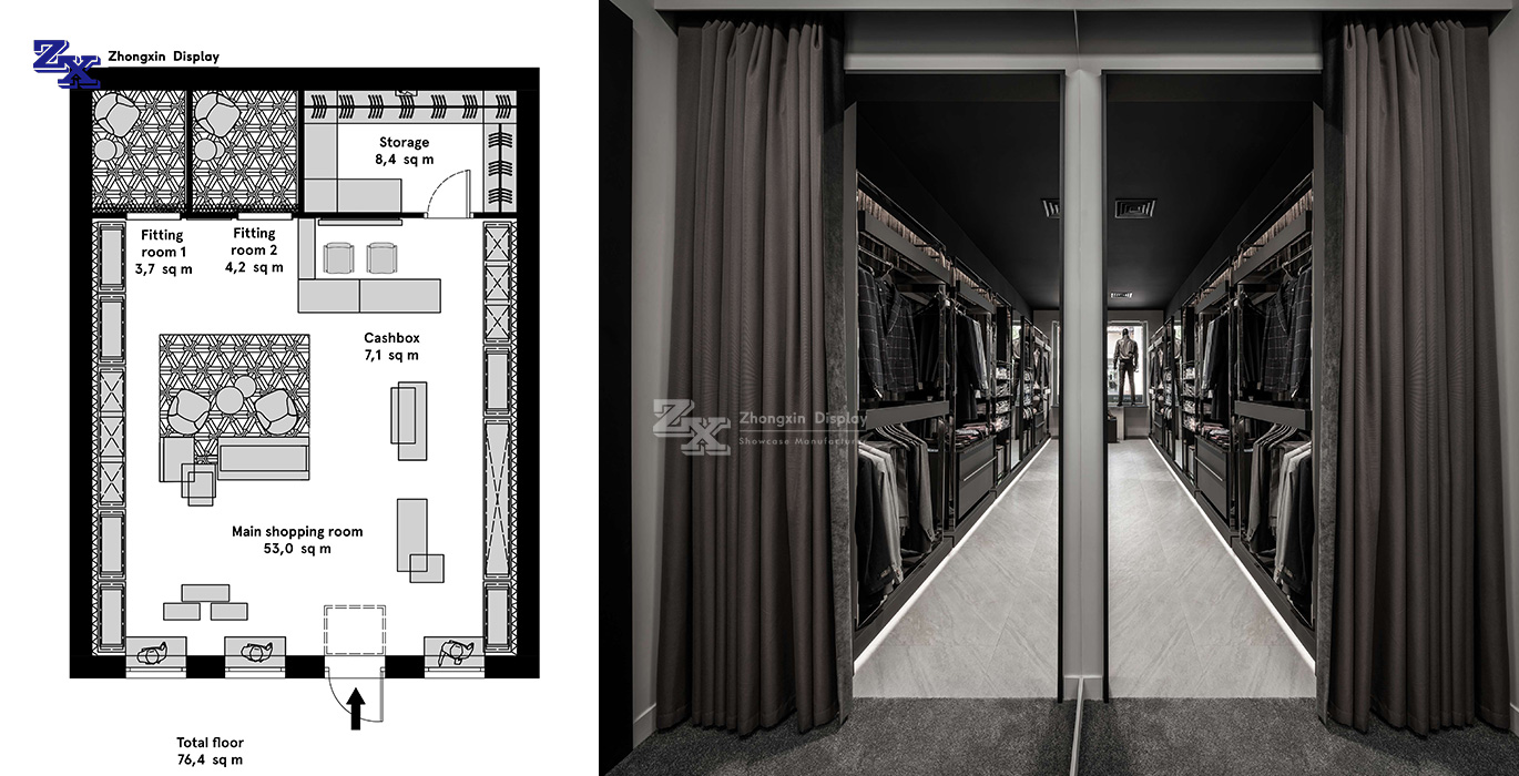 Luxury brand men's suit shop design and manufacturing project