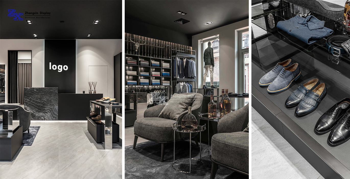 Luxury brand men's suit shop design and manufacturing project