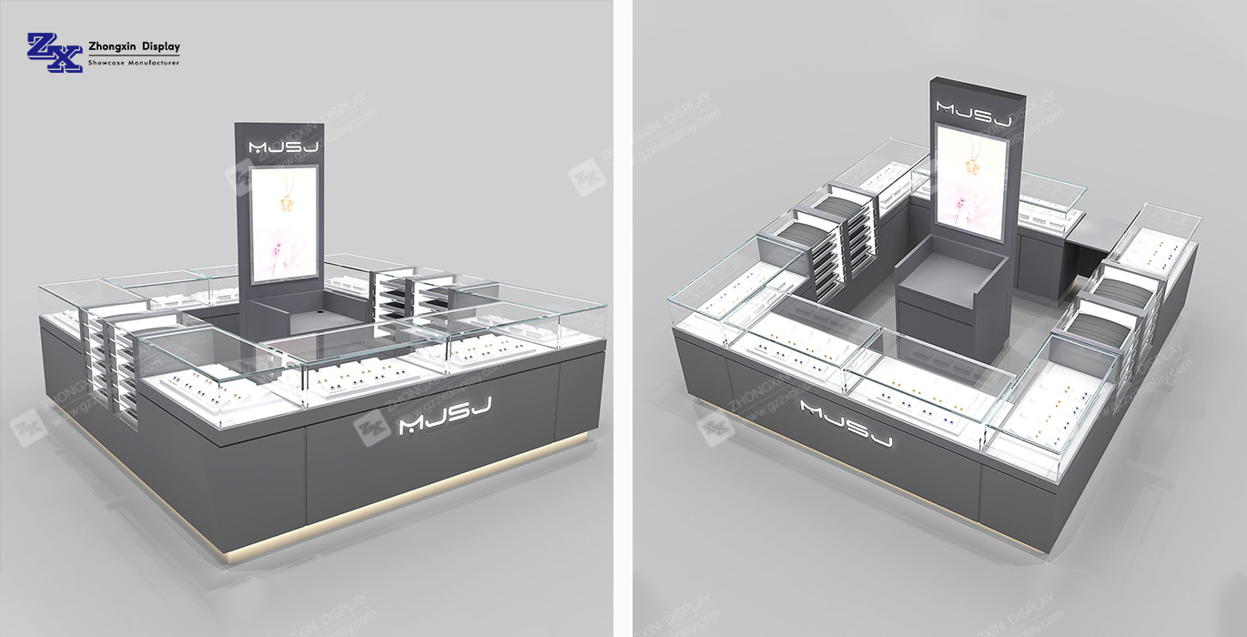 【Thailand】Custom Glass Jewelry Kiosk showcase Jewelery Booth Cabinet Design