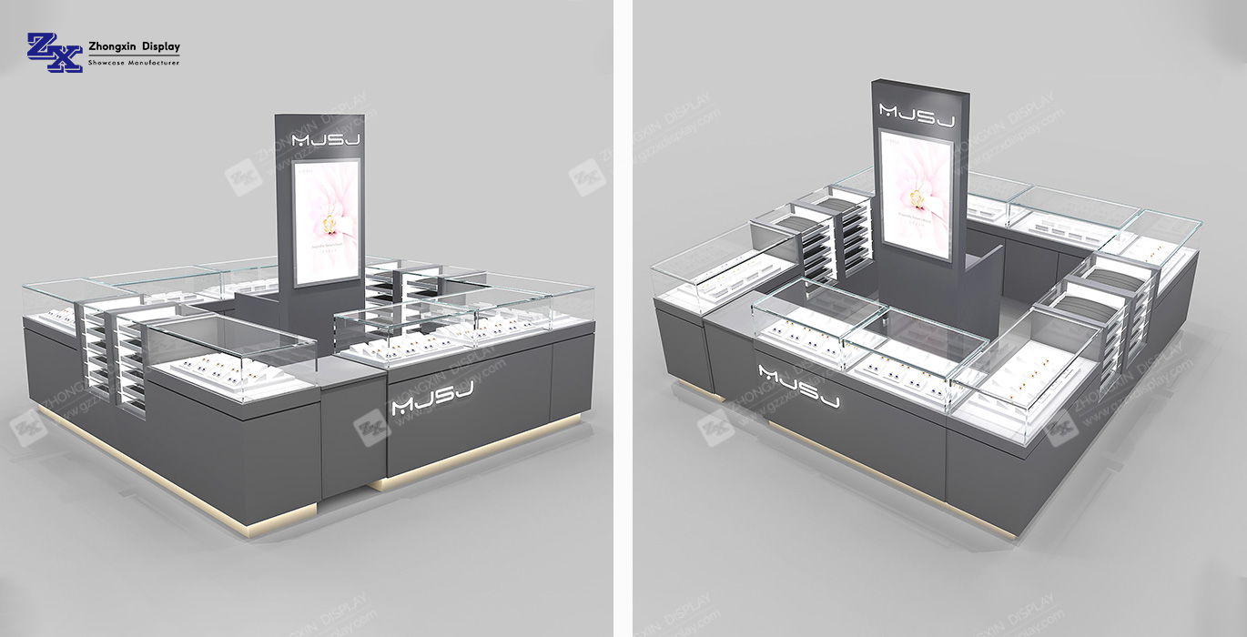 【Thailand】Custom Glass Jewelry Kiosk showcase Jewelery Booth Cabinet Design
