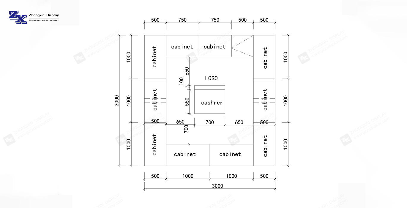 jewelry kiosk layout plan