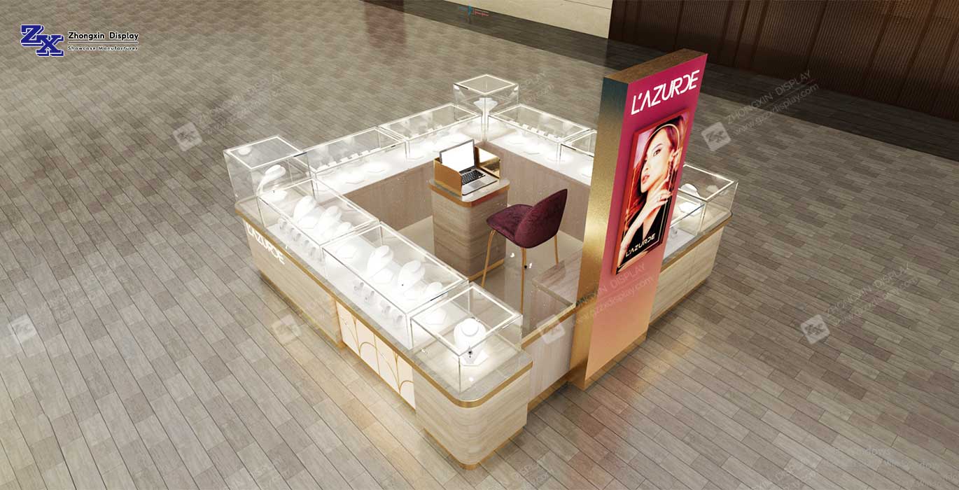 【Spain】Customized luxury shopping mall diamond retail kiosk jewelry display booth