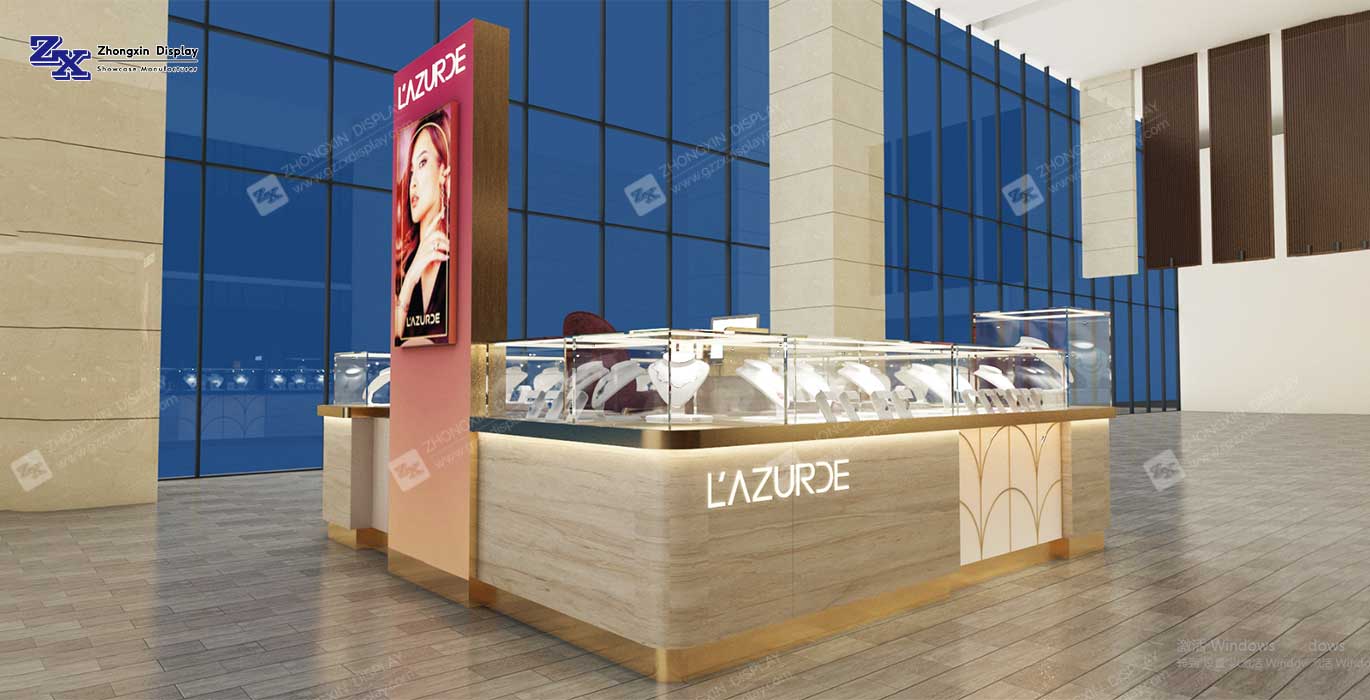 【Spain】Customized luxury shopping mall diamond retail kiosk jewelry display booth