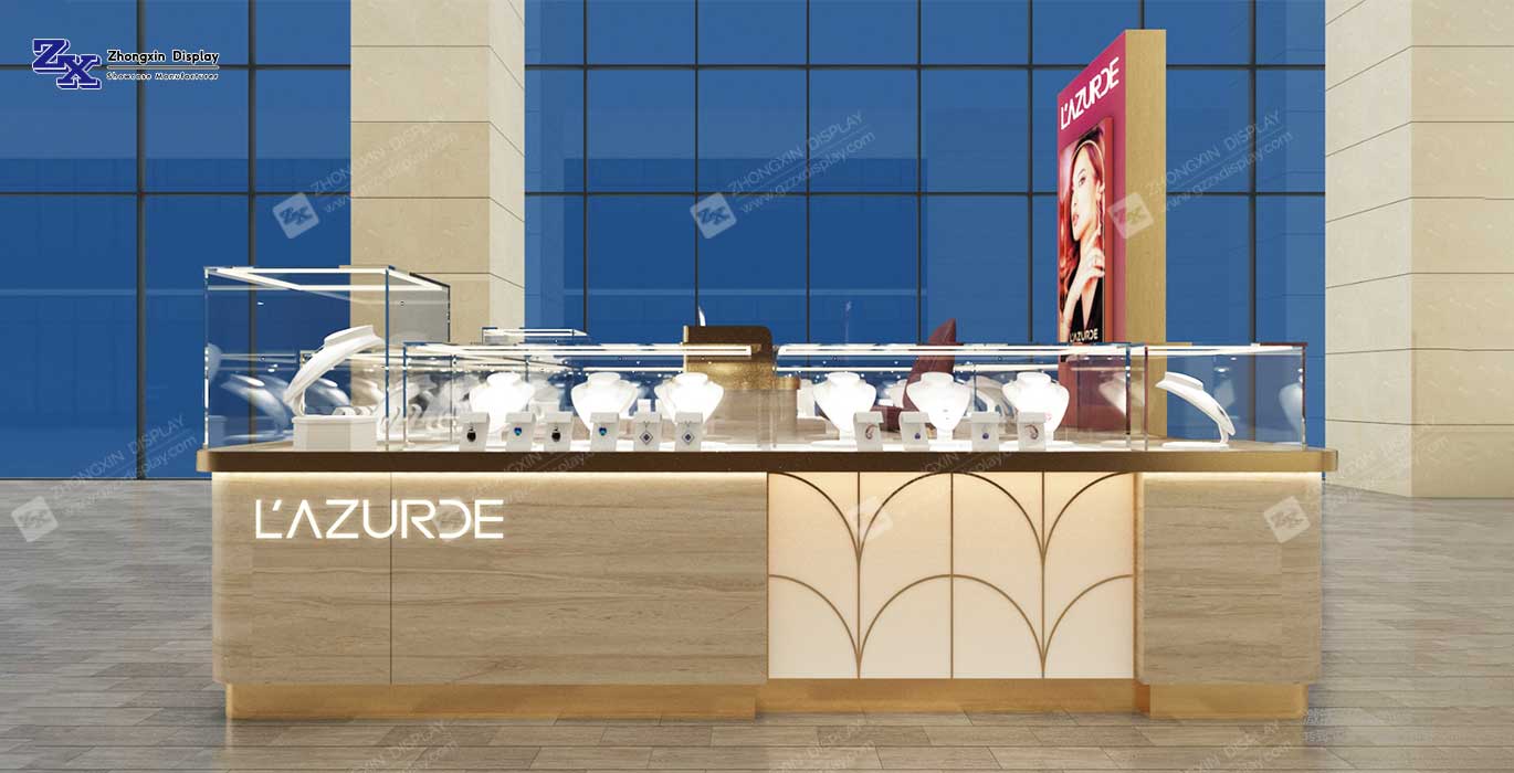 【Spain】Customized luxury shopping mall diamond retail kiosk jewelry display booth
