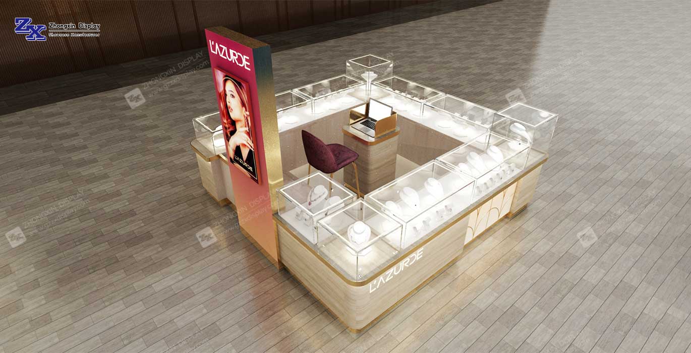 【Spain】Customized luxury shopping mall diamond retail kiosk jewelry display booth