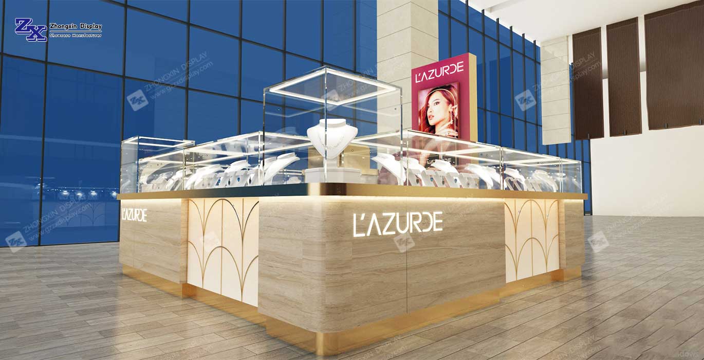 【Spain】Customized luxury shopping mall diamond retail kiosk jewelry display booth