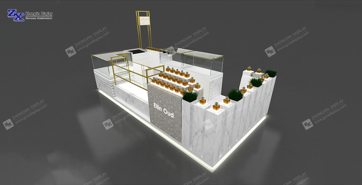 【Bahrain】Perfume retail kiosk fragrance glass display counter design in mall