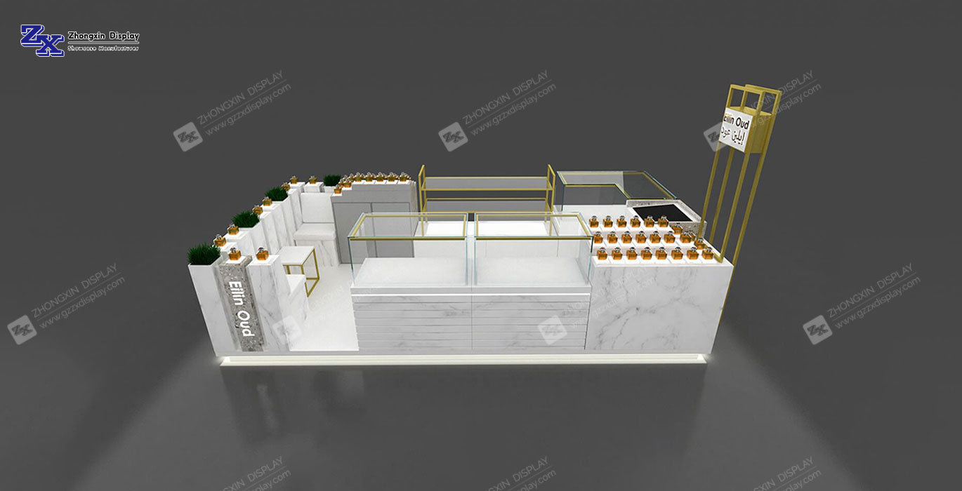【Bahrain】Perfume retail kiosk fragrance glass display counter design in mall