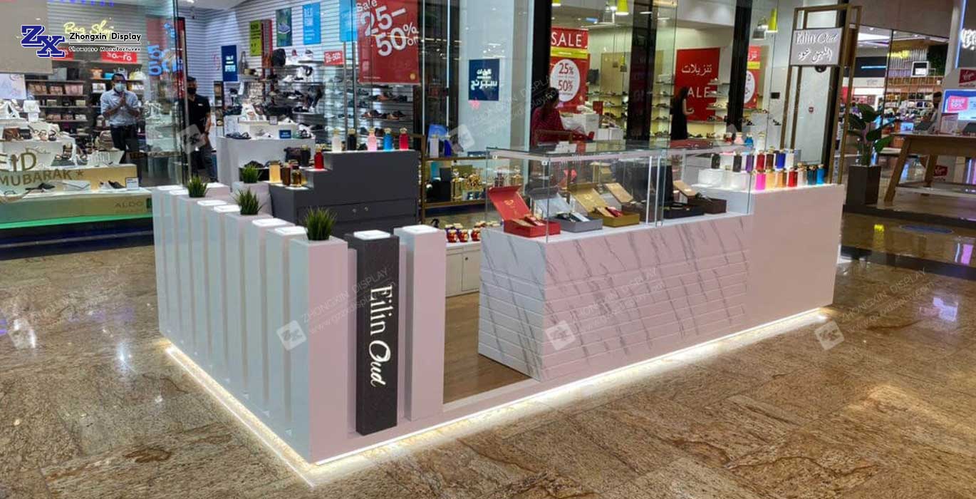 【Bahrain】Perfume retail kiosk fragrance glass display counter design in mall