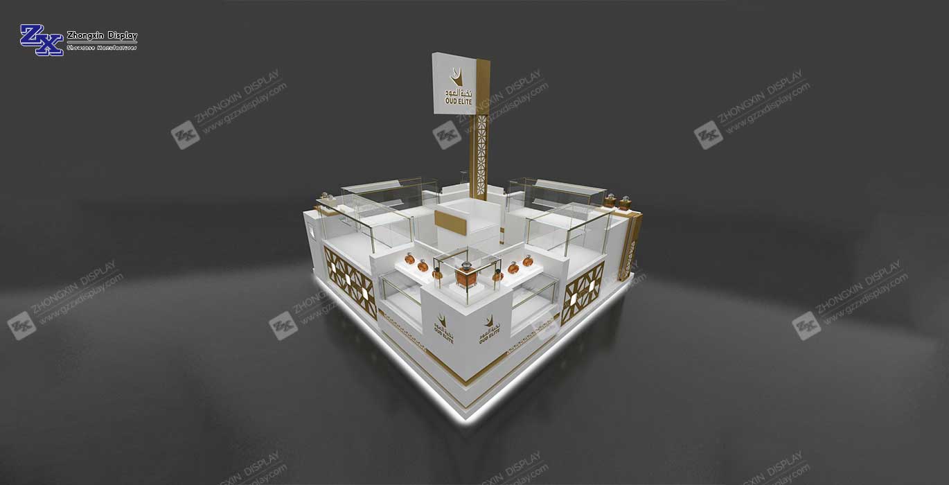 【Qatar】3m by 3m small size shopping mall retail fragrance kiosk design perfume display booth