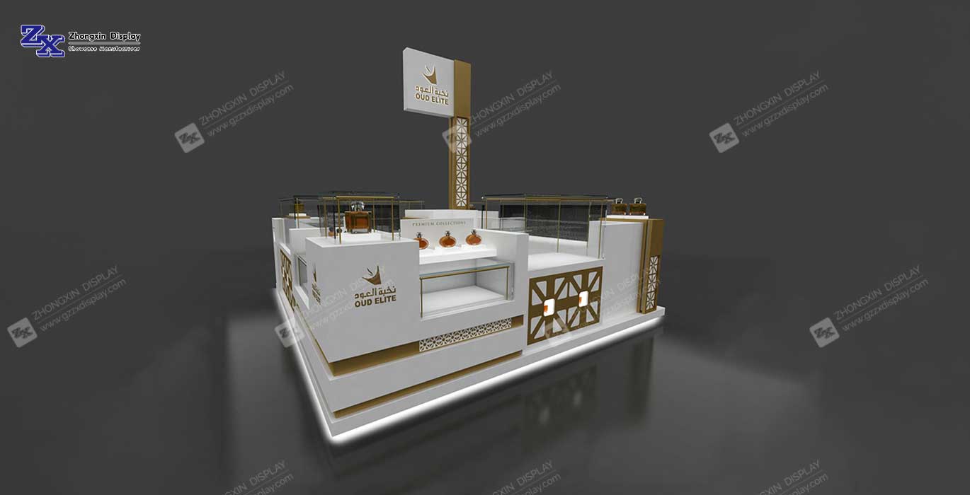 【Qatar】3m by 3m small size shopping mall retail fragrance kiosk design perfume display booth