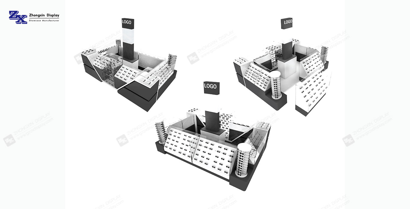 【Qatar】Modern style eyewear glasses retail kiosk design sun glasses display booth customization