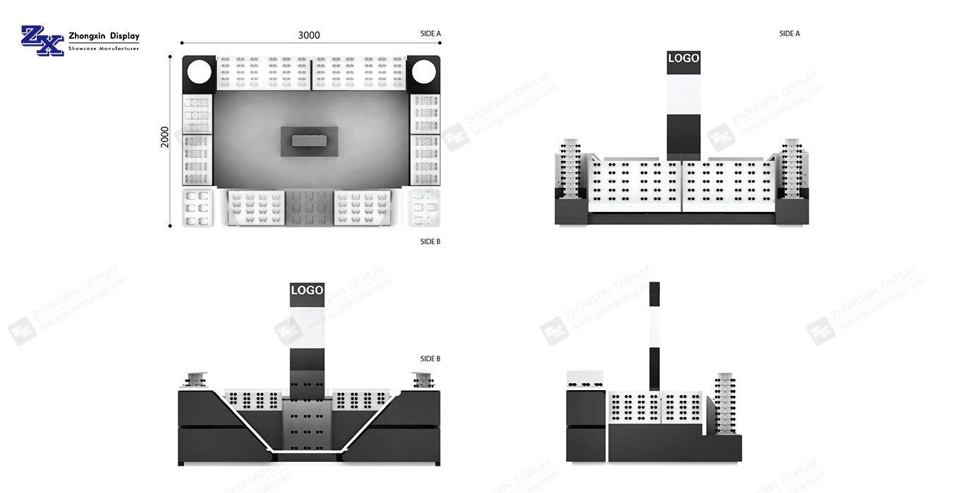 【Qatar】Modern style eyewear glasses retail kiosk design sun glasses display booth customization