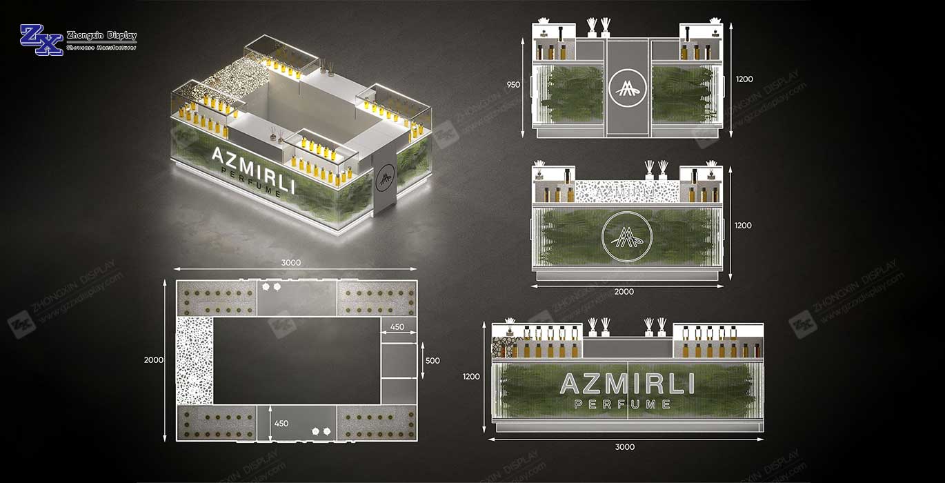 【Mexico】High-end perfume kiosk design perfume retail display mall booth design
