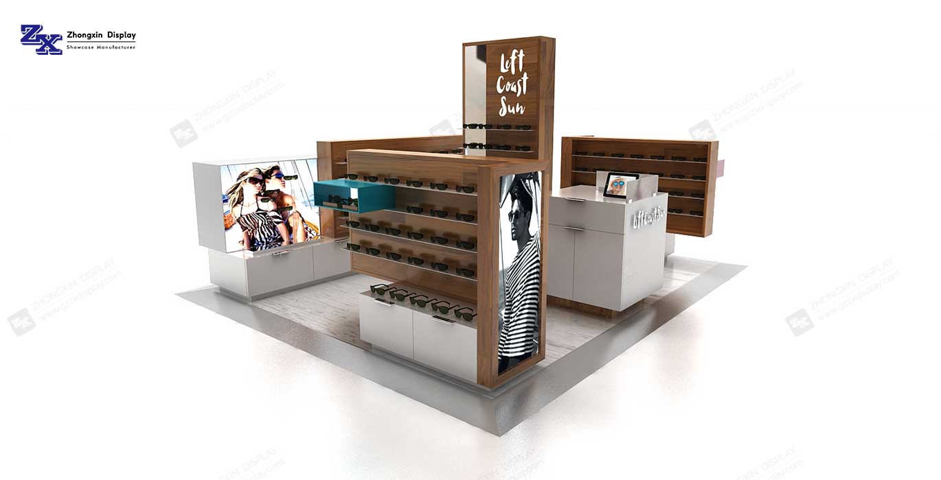 【Thailand】Wooden Style Shopping Mall Sunglasses Kiosk Sunglasses Booth Kiosk Design