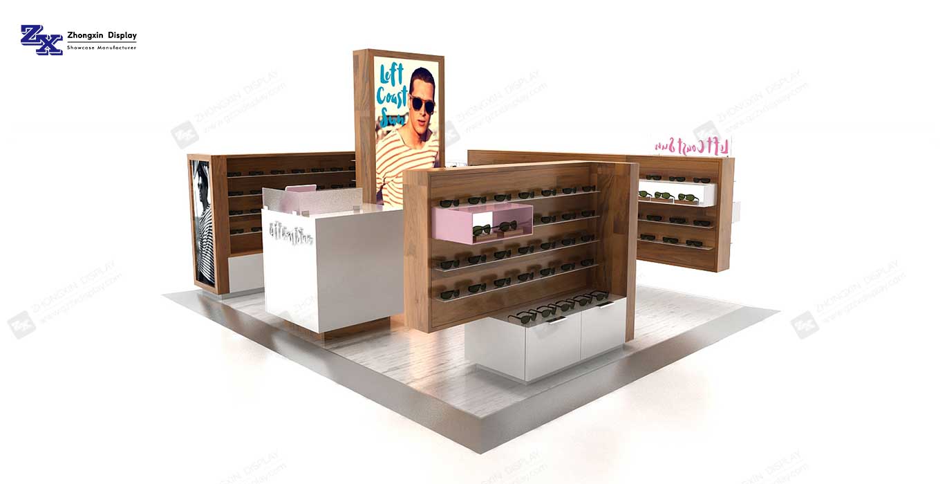【Thailand】Wooden Style Shopping Mall Sunglasses Kiosk Sunglasses Booth Kiosk Design