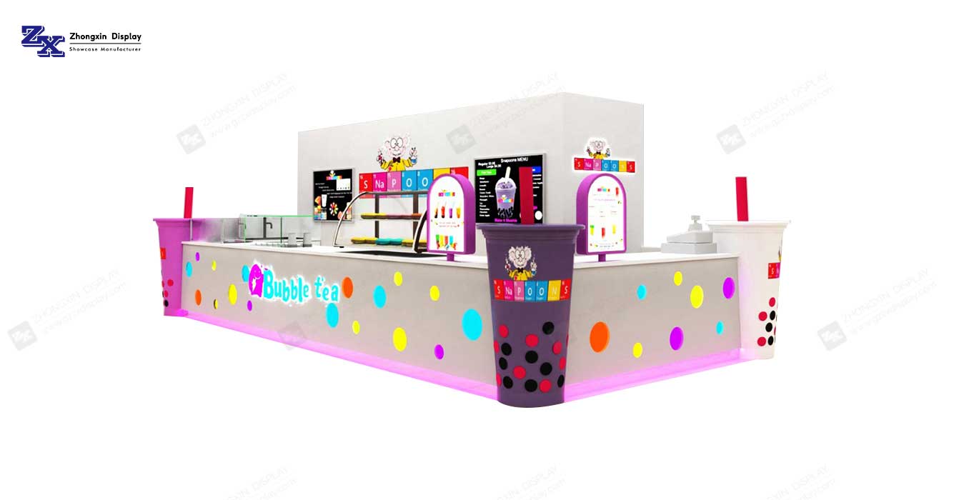 【China】Bubble milk tea kiosk design in shopping mall open juice bar counter design
