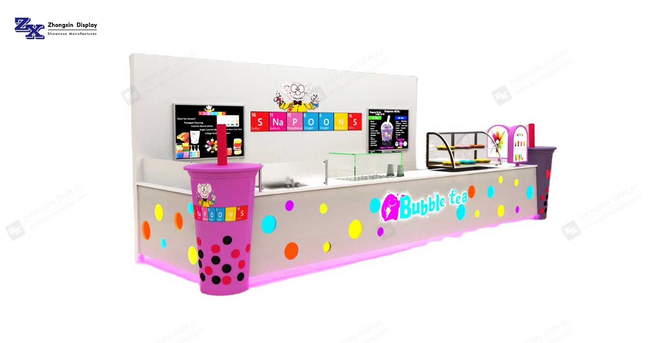 【China】Bubble milk tea kiosk design in shopping mall open juice bar counter design