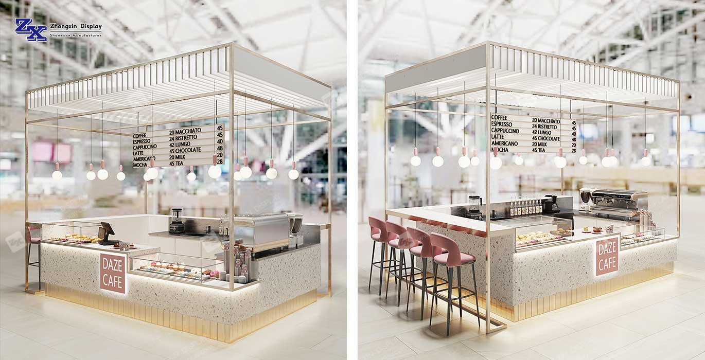 Shopping mall coffee retail kiosk design food retail booth customization
