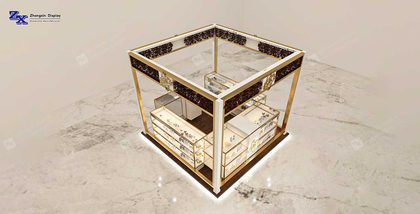 Fashion cosmetic mall kiosk design customize skincare display booth counter display for sale