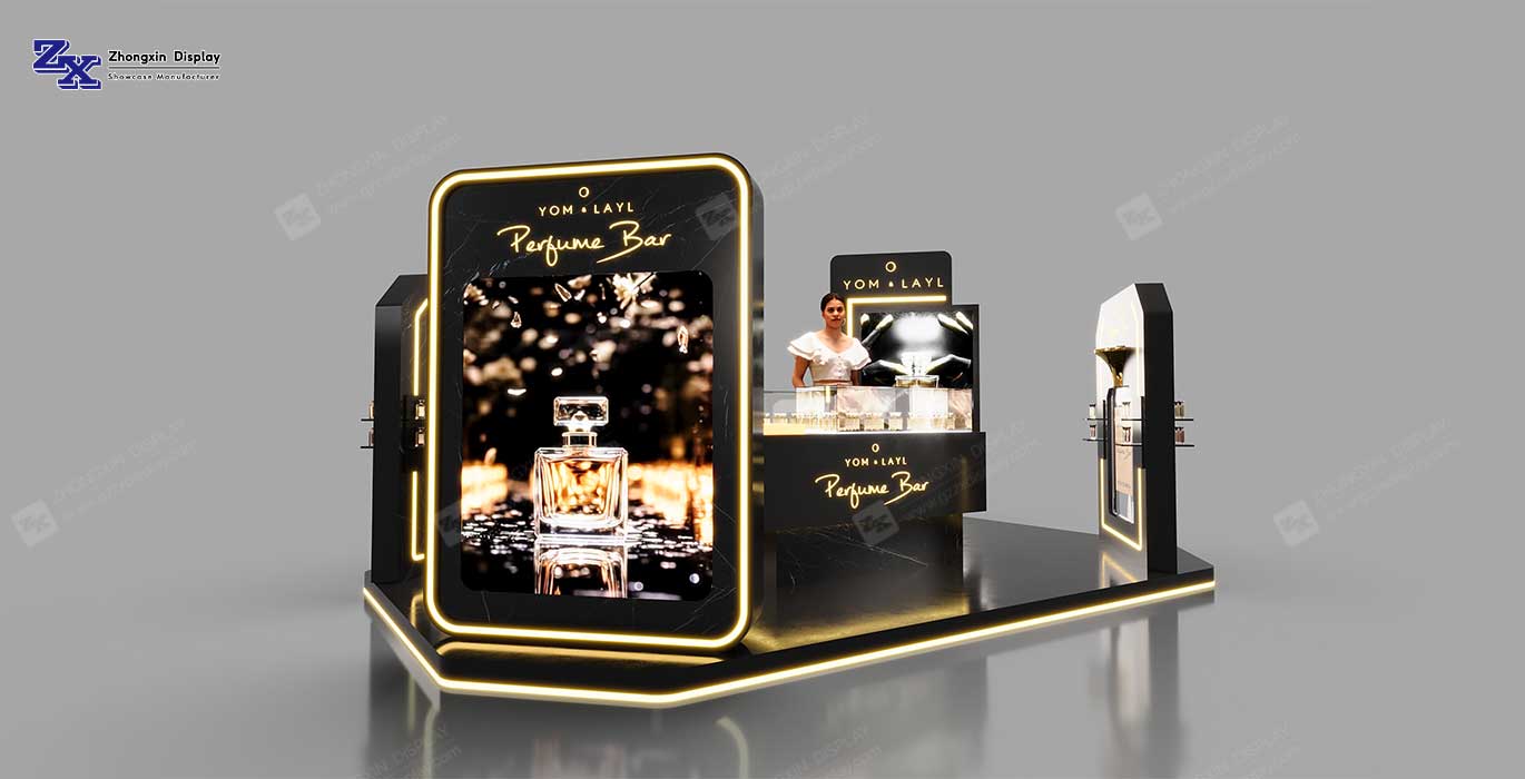 Shopping mall creative perfume kiosk design fragrance experience bar booth