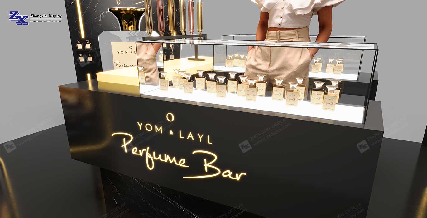 Shopping mall creative perfume kiosk design fragrance experience bar booth