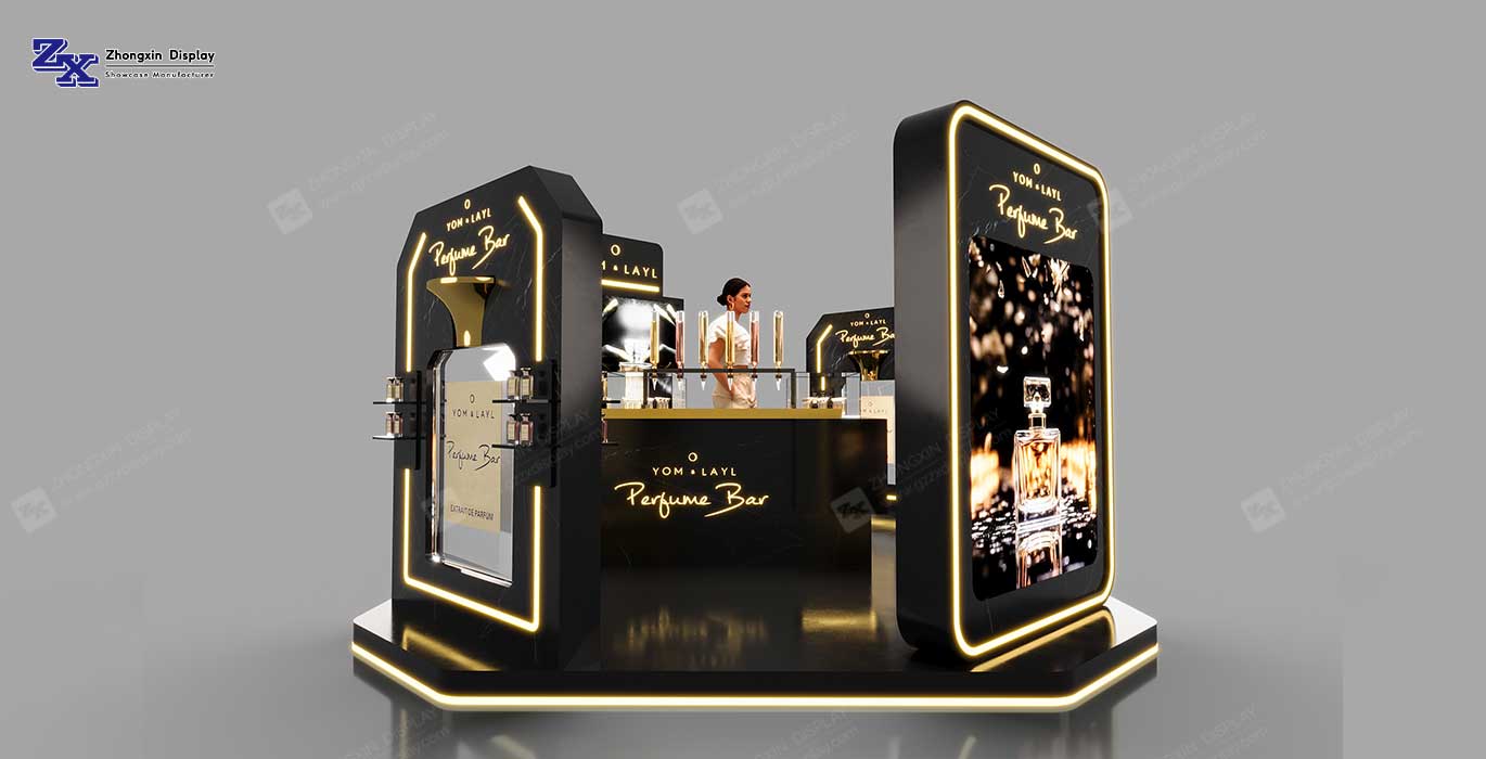 Shopping mall creative perfume kiosk design fragrance experience bar booth