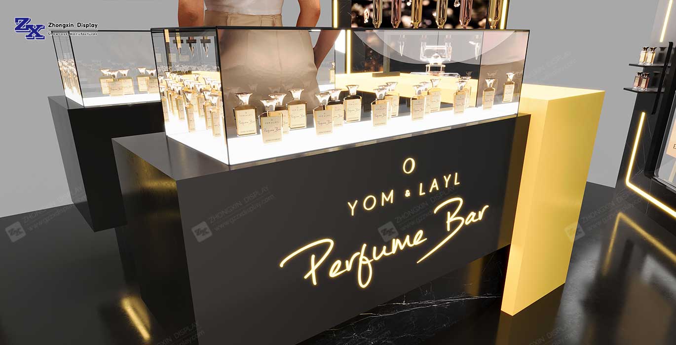 Shopping mall creative perfume kiosk design fragrance experience bar booth